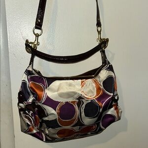 Vibrant Purple and Orange Shoulder Bag with Hobo Shape